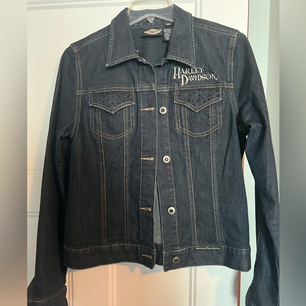 Harley Davidson embellished Jean jacket, worn once, size medium tall